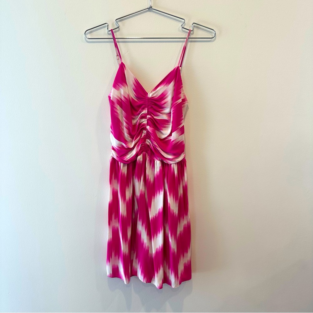 Parker Silk Dress Small Pink White 100% Silk Designer Cocktail Mini